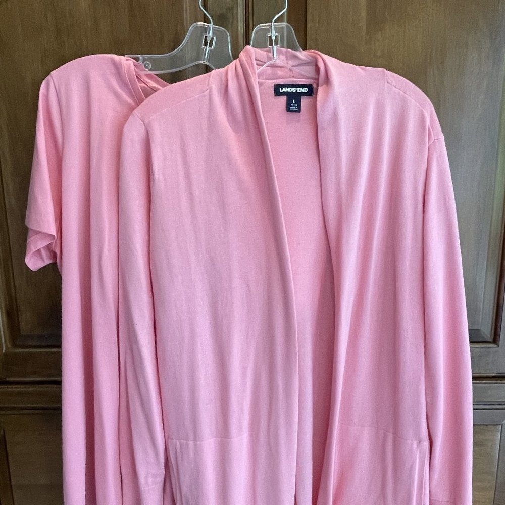 NWOT Pink Lands End Jersey Cotton Two Piece Sweater Set - Size L
